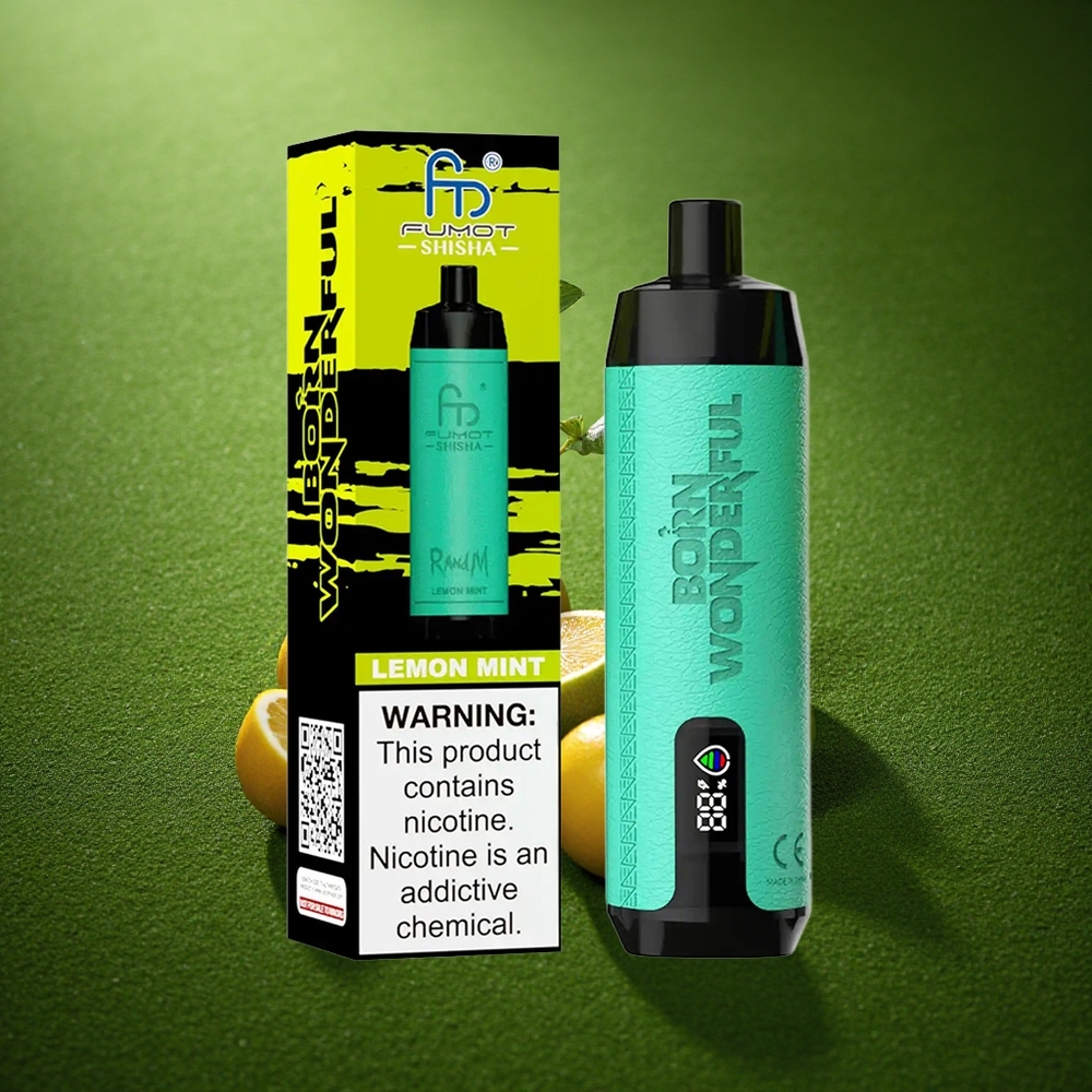 RandM Fumot Shisha 10000 Puffs Sidruni-mündi LED 0,5% Nikotiini 850 mAh