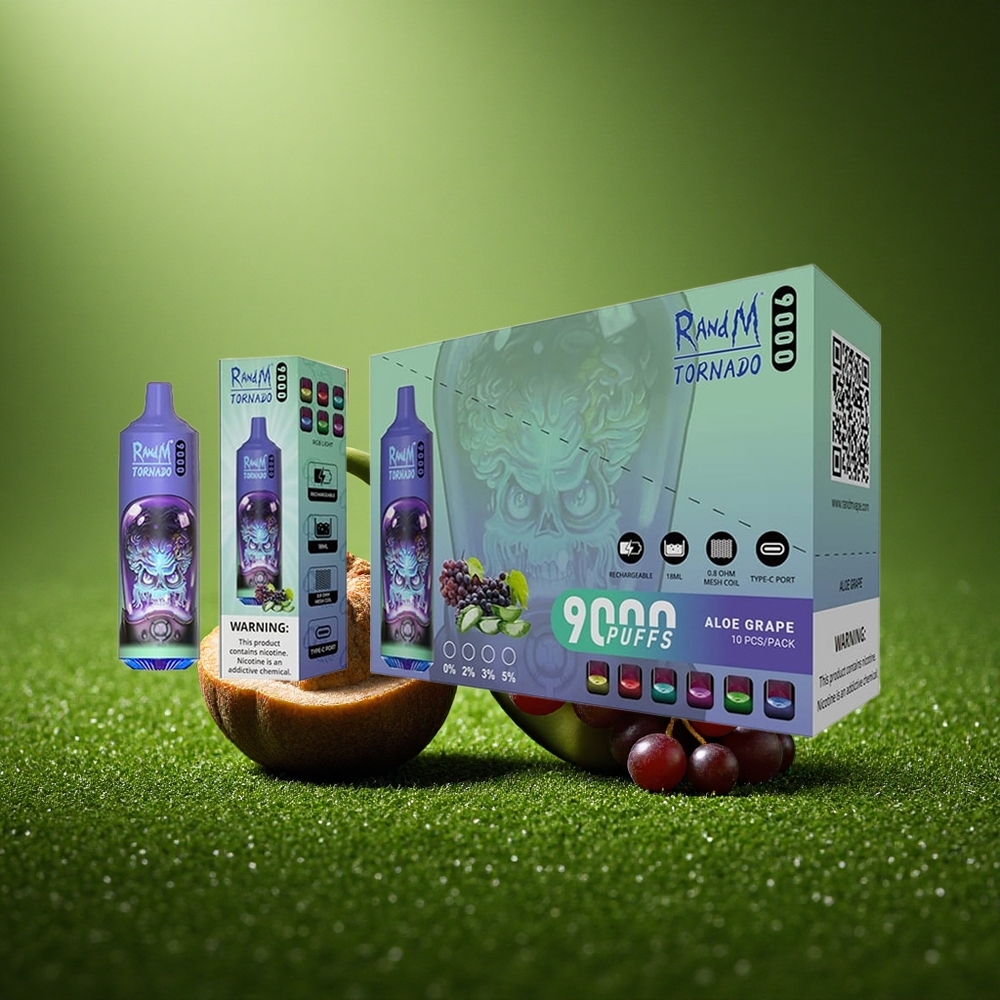 RandM Fumot Tornado 9000 Puffs Aloe Viinamarja 850 mAh Võrkmähis RGB Ekraan