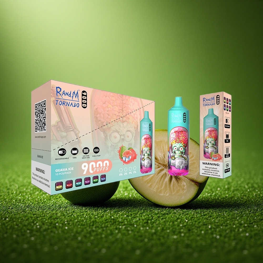 RandM Fumot Tornado 9000 Puffs Guava Jää Mesh Ekraan 850 mAh 18 mL