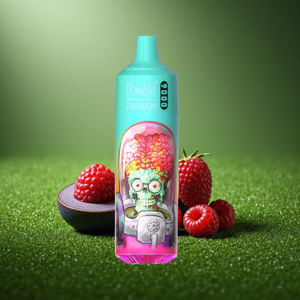 RandM Fumot Tornado 9000 Puffs Sinine Hapukas Vaarikas 850 mAh Võrgusüdamikuga RGB-ekraaniga