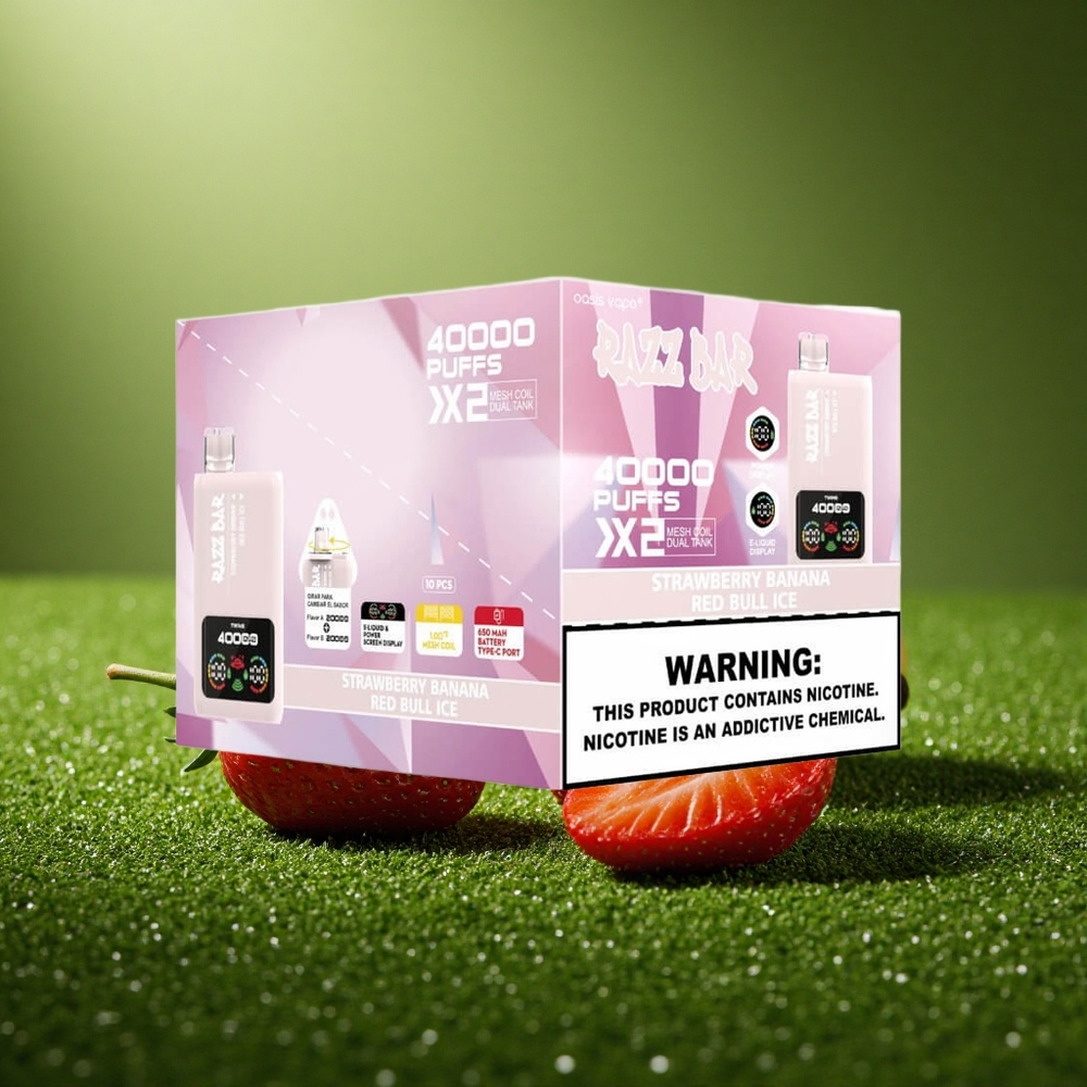 Razz Bar 40000 Puffs Maasikas-Banaan Red Bull Ice 1.0Ohm 2 Mesh Coil 650 Mah