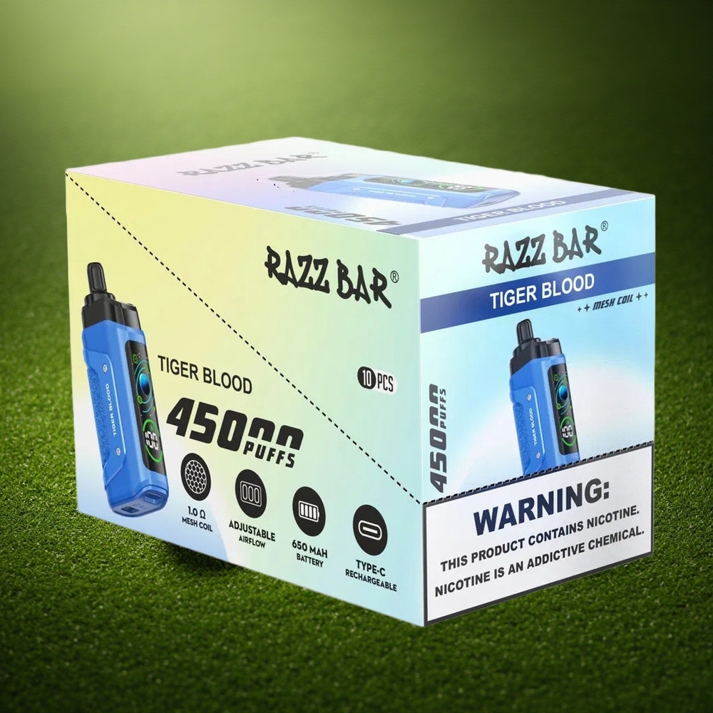 Razz Bar 45000 Puffs Hundi Veri 1.0 Ohm Vooluvõrk Tüüp-C Laadimine