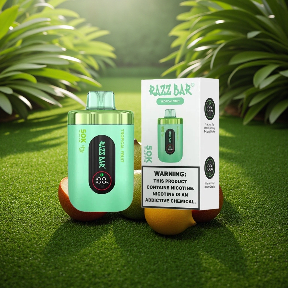 Razz Bar 50K Puffs Tropical Puuvilja 1.0 Ohm Mesh Laaditav