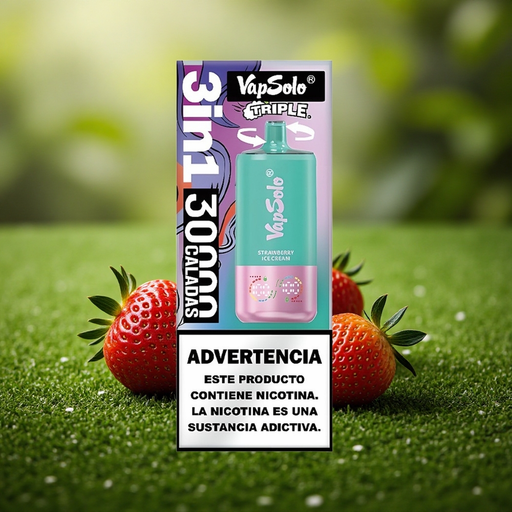 Vapsolo Triple 30000 Puffs Maasikajäätis 40ml Type-C