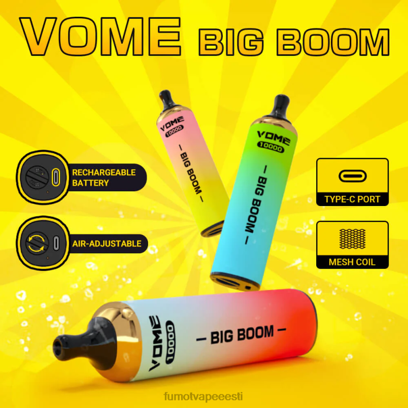 Fumot Vome Big Boom ühekordne vape pen 10000-20ml (1 tk) sinine razz jää 6Z62Z441 Fumot Eesti